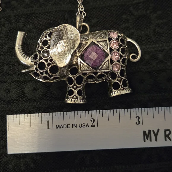 Stainless Steel Elephant Pendant Necklace with Purple and Pink Accents - Picture 4 of 4